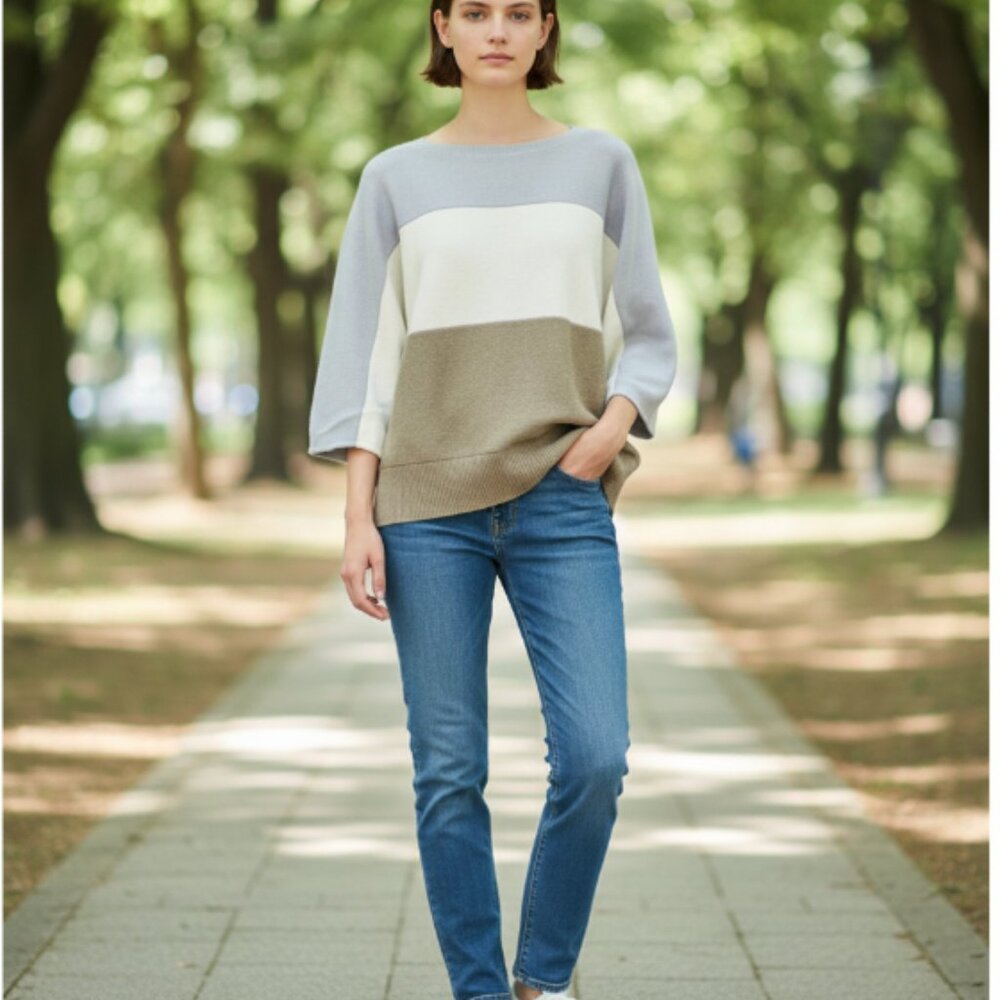 Lafayette148 Color Block Dolman Pullover Sweater Cotton Cashmere Blend Size XS